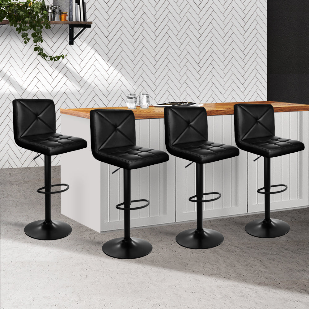 Stool Haven Set of 4 Bar Stools PU Leather Criss Cross Style - Black