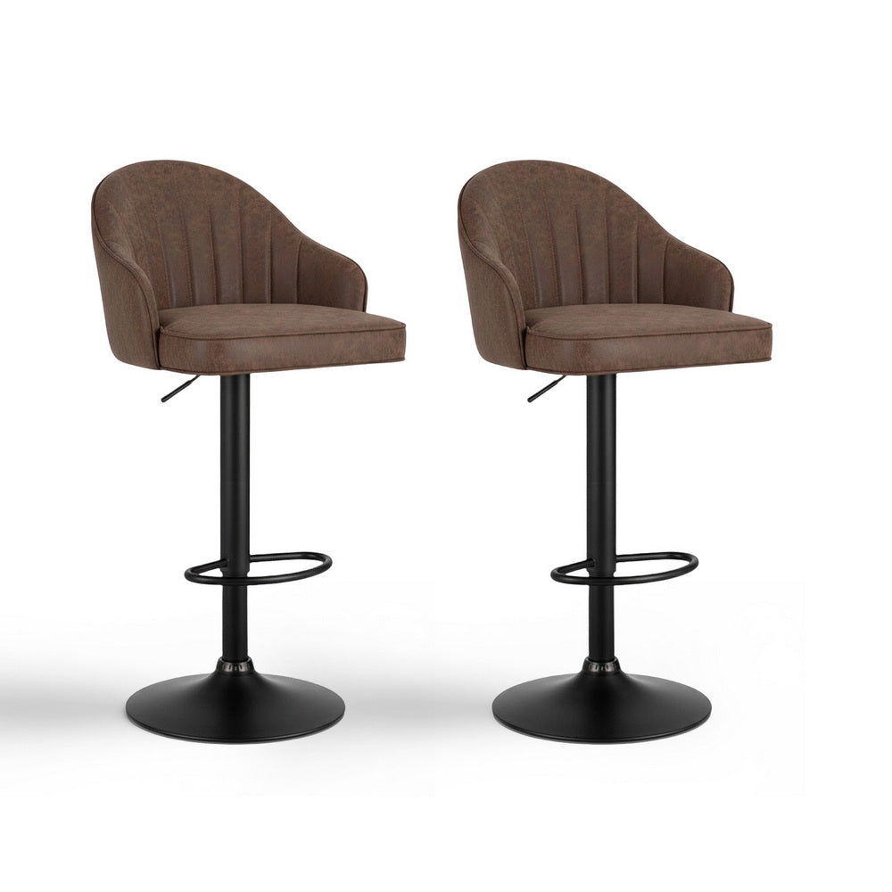 Stool Haven 2x Bar Stools Kitchen Swivel Gas Lift Counter Chair Shell Leather Brown