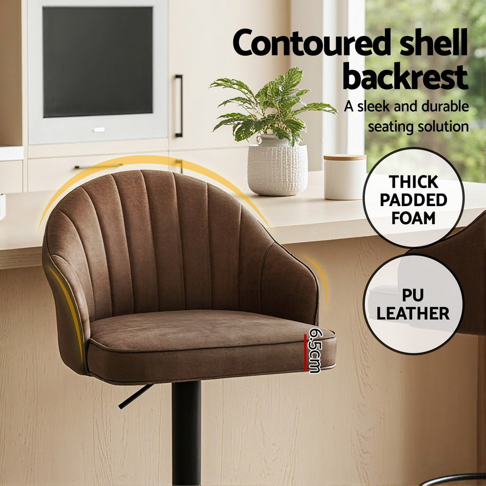Stool Haven 2x Bar Stools Kitchen Swivel Gas Lift Counter Chair Shell Leather Brown