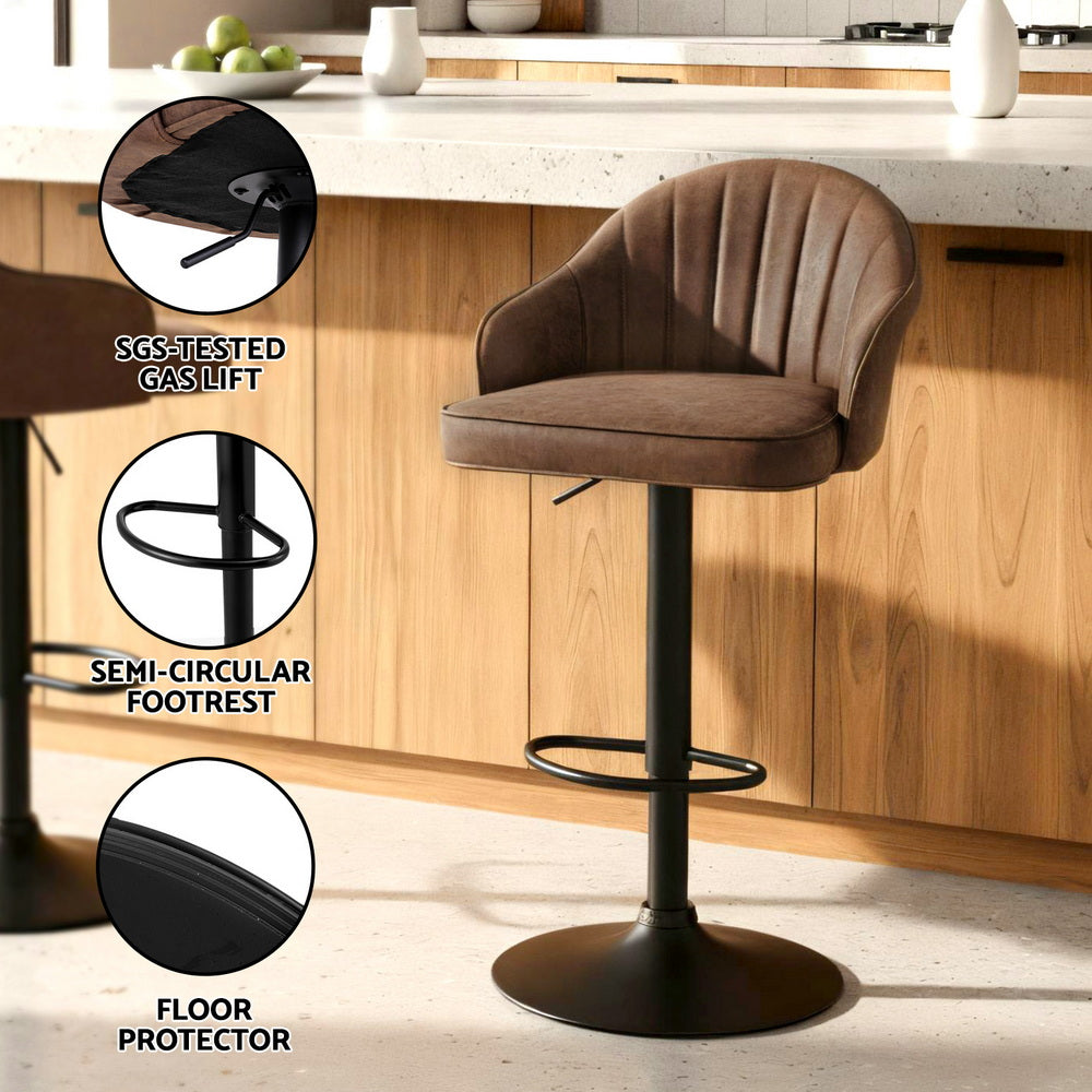 Stool Haven 2x Bar Stools Kitchen Swivel Gas Lift Counter Chair Shell Leather Brown