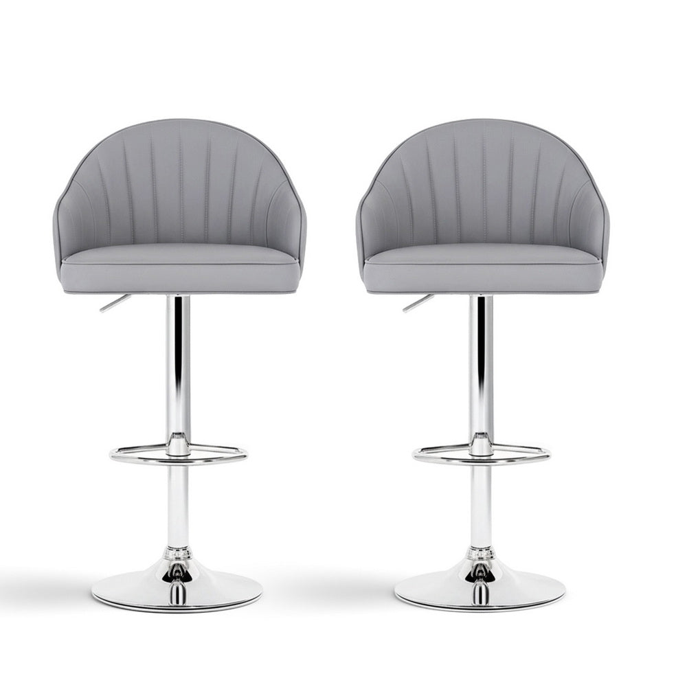 Stool Haven 2x Bar Stools Kitchen Swivel Gas Lift Counter Chair Shell Leather Grey
