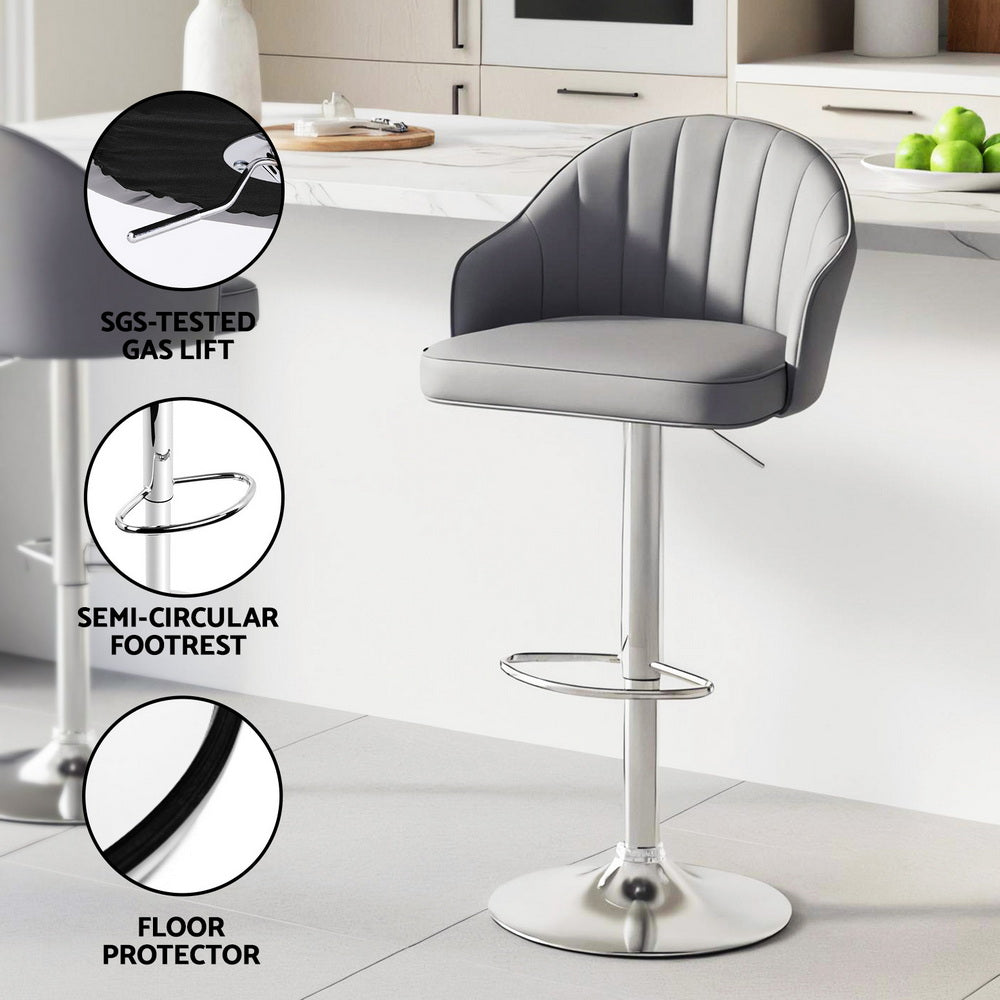 Stool Haven 2x Bar Stools Kitchen Swivel Gas Lift Counter Chair Shell Leather Grey
