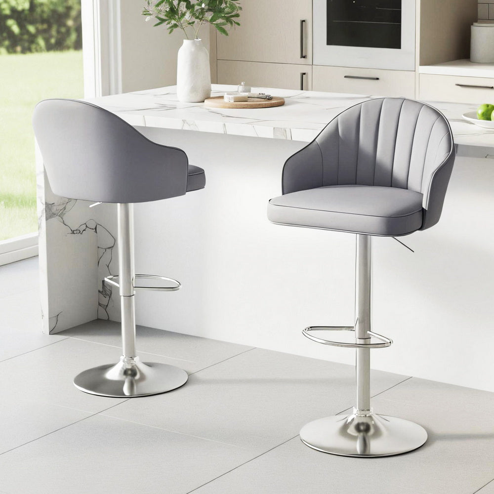 Stool Haven 2x Bar Stools Kitchen Swivel Gas Lift Counter Chair Shell Leather Grey