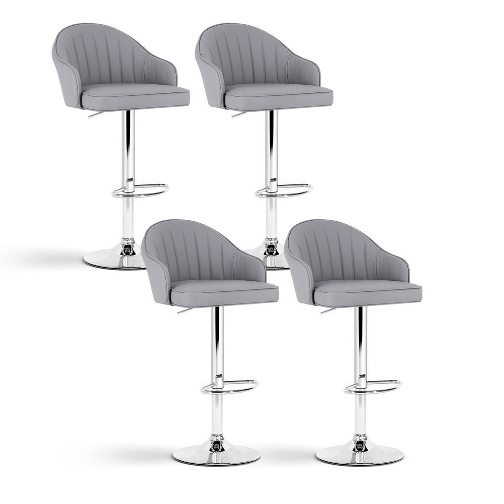 Stool Haven 4x Bar Stools Kitchen Swivel Gas Lift Counter Chair Shell Leather Grey