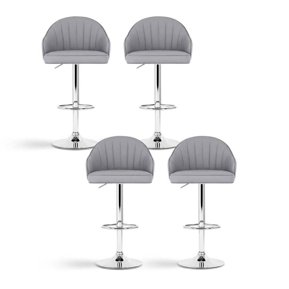 Stool Haven 4x Bar Stools Kitchen Swivel Gas Lift Counter Chair Shell Leather Grey