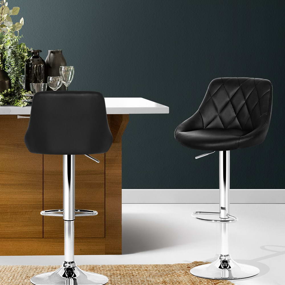Stool Haven 2x Bar Stools Leather Padded Gas Lift Stool Black