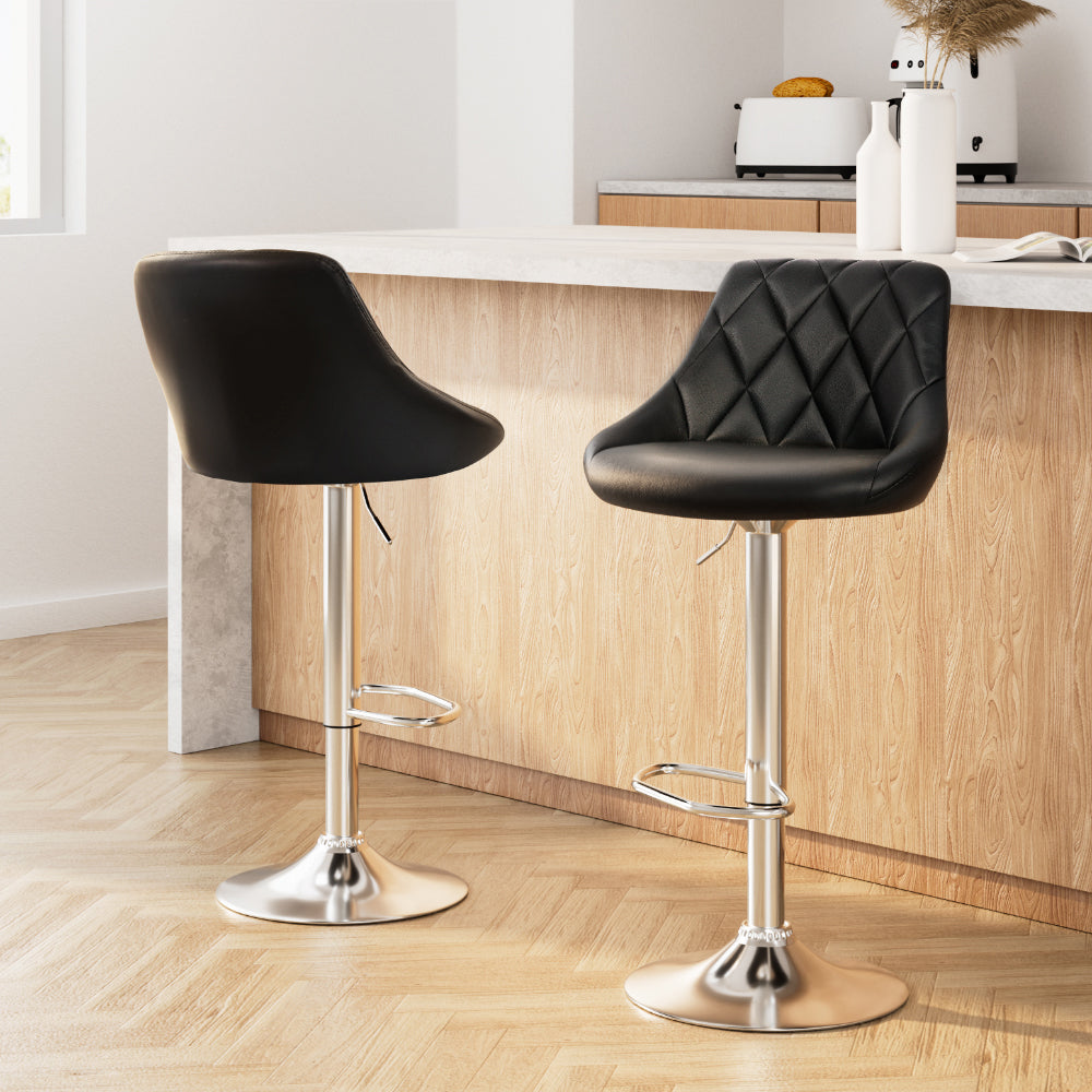 Stool Haven 2x Bar Stools Leather Padded Gas Lift Stool Black