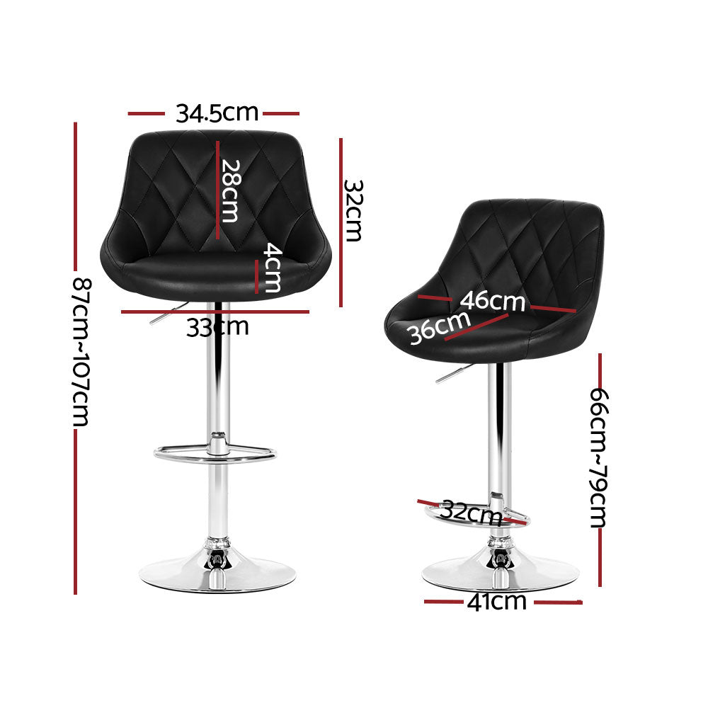 Stool Haven 4x Bar Stools Leather Padded Gas Lift Black