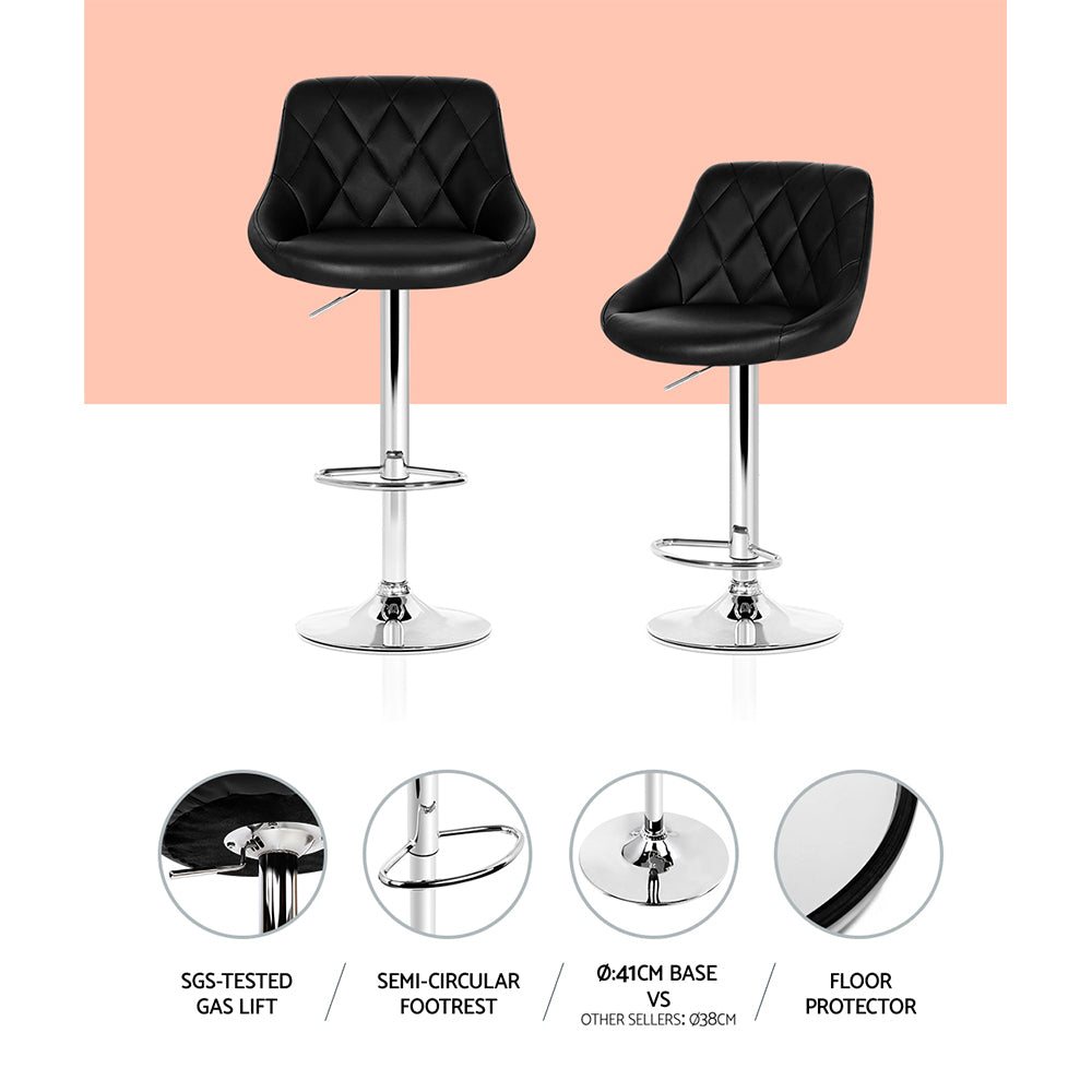 Stool Haven 4x Bar Stools Leather Padded Gas Lift Black