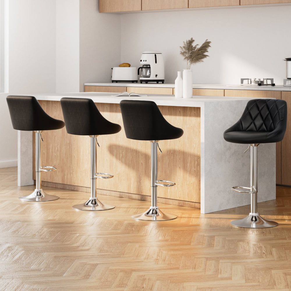 Stool Haven 4x Bar Stools Leather Padded Gas Lift Black