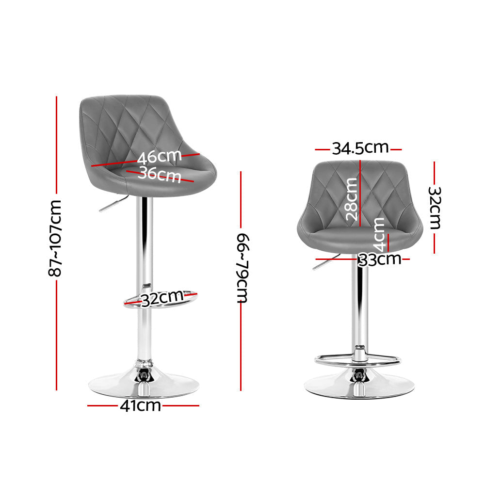 Stool Haven 2x Bar Stools Leather Padded Gas Lift Grey