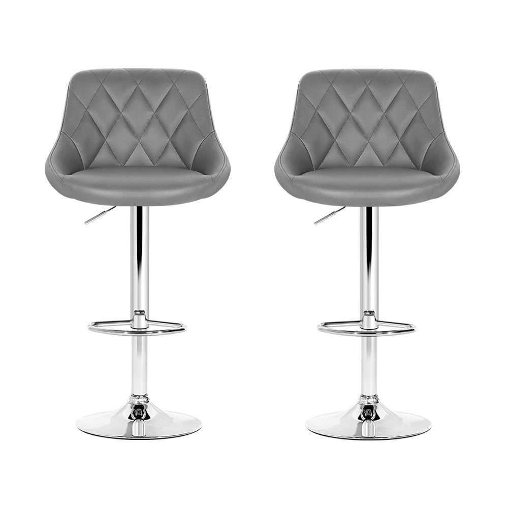 Stool Haven 2x Bar Stools Leather Padded Gas Lift Grey