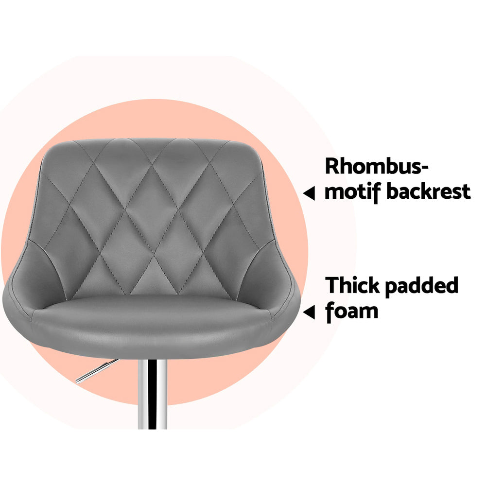 Stool Haven 2x Bar Stools Leather Padded Gas Lift Grey