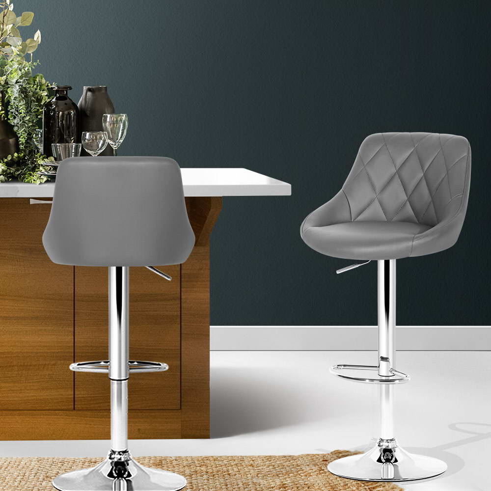 Stool Haven 2x Bar Stools Leather Padded Gas Lift Grey