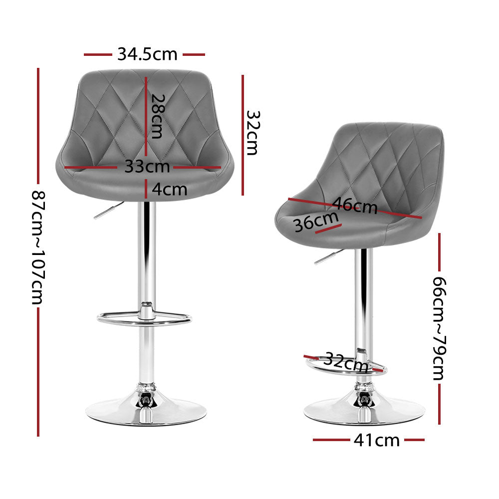 Stool Haven 4x Bar Stools Leather Padded Gas Lift Grey