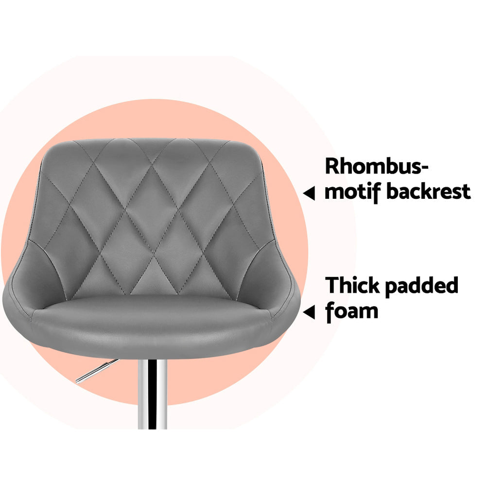 Stool Haven 4x Bar Stools Leather Padded Gas Lift Grey
