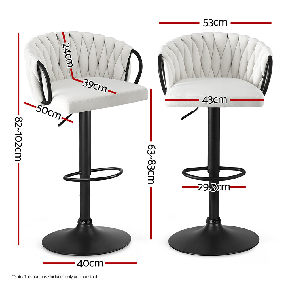 Stool Haven 1x Bar Stool Single Kitchen Dining Chair Counter Stool Woven Velvet Ivory