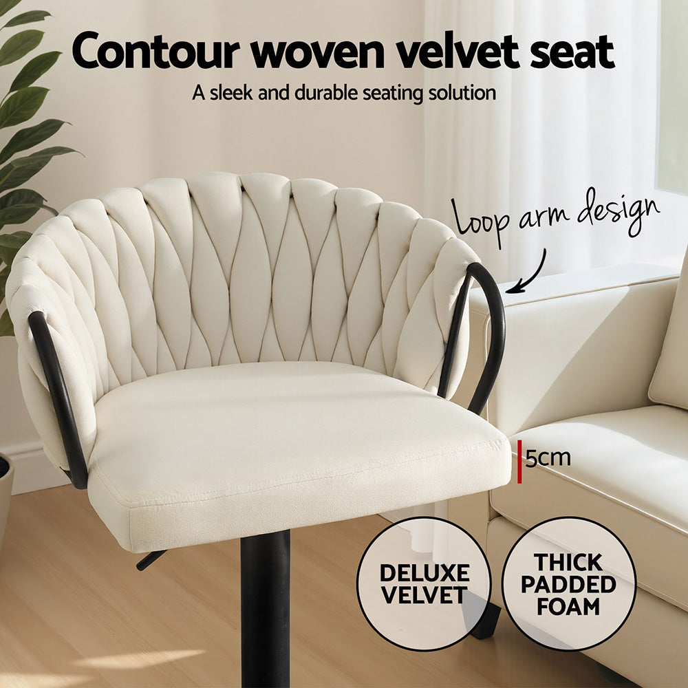 Stool Haven 1x Bar Stool Single Kitchen Dining Chair Counter Stool Woven Velvet Ivory