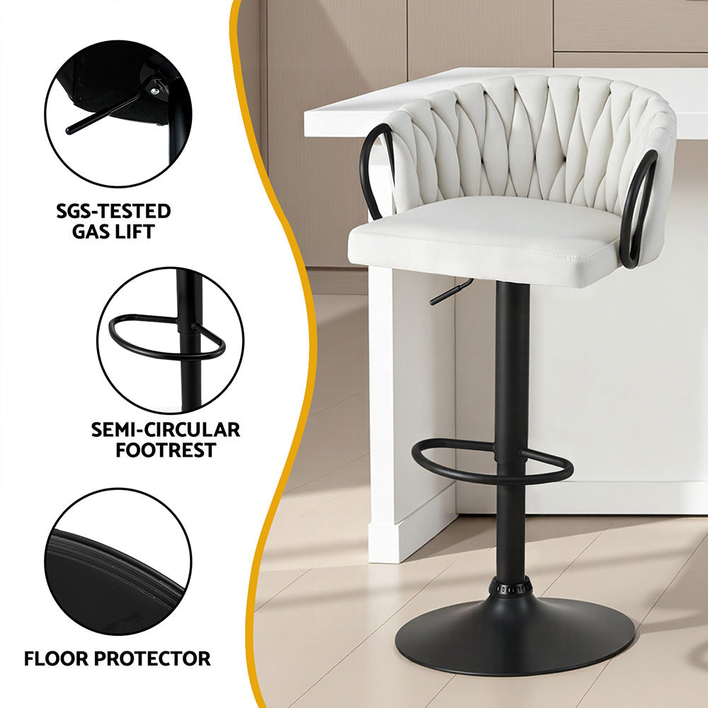 Stool Haven 1x Bar Stool Single Kitchen Dining Chair Counter Stool Woven Velvet Ivory