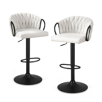 Stool Haven Bar Stool x2 Kitchen Dining Chair Counter Gaslift Woven Velvet Ivory
