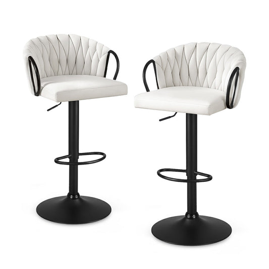 Stool Haven Bar Stool x2 Kitchen Dining Chair Counter Gaslift Woven Velvet Ivory