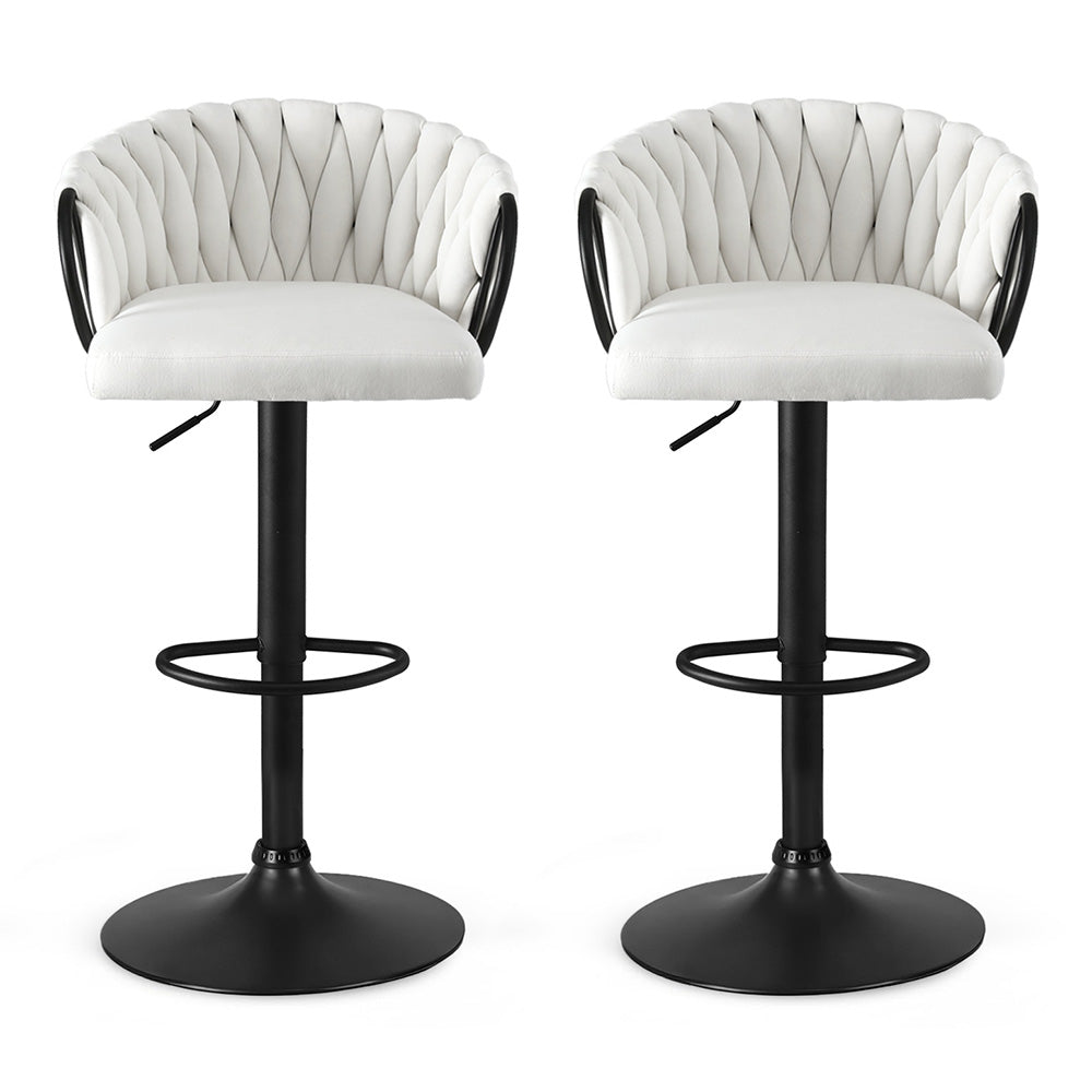 Stool Haven Bar Stool x2 Kitchen Dining Chair Counter Gaslift Woven Velvet Ivory
