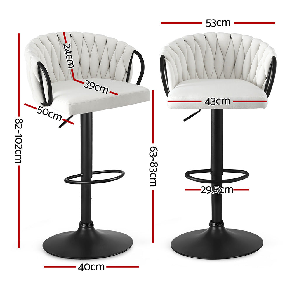 Stool Haven Bar Stool x4 Kitchen Dining Chair Counter Gaslift Woven Velvet Ivory