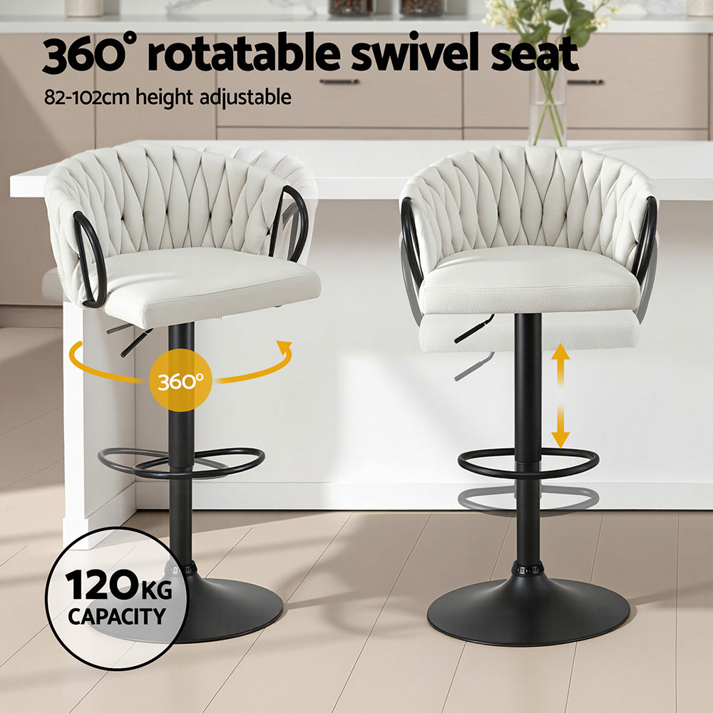 Stool Haven Bar Stool x4 Kitchen Dining Chair Counter Gaslift Woven Velvet Ivory