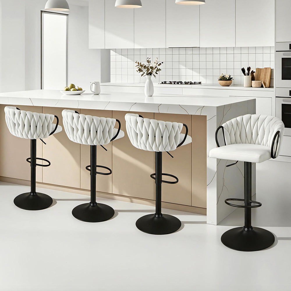 Stool Haven Bar Stool x4 Kitchen Dining Chair Counter Gaslift Woven Velvet Ivory