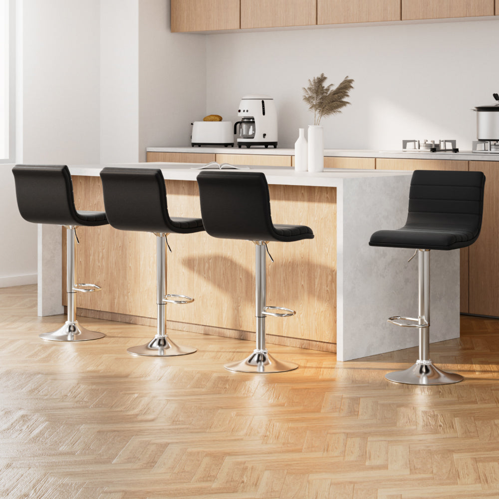 Stool Haven 4x Bar Stools Padded Leather Gas Lift Black