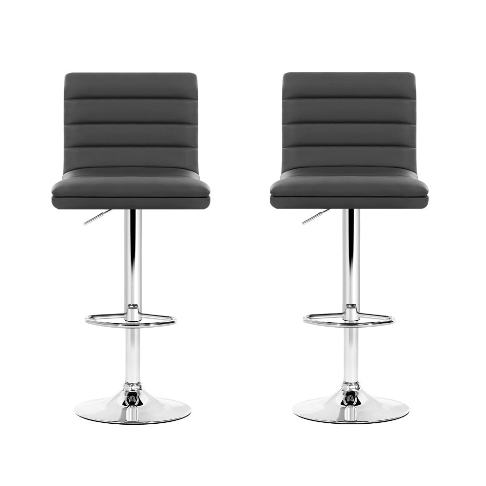 Stool Haven 2x Bar Stools Padded Leather Gas Lift Grey