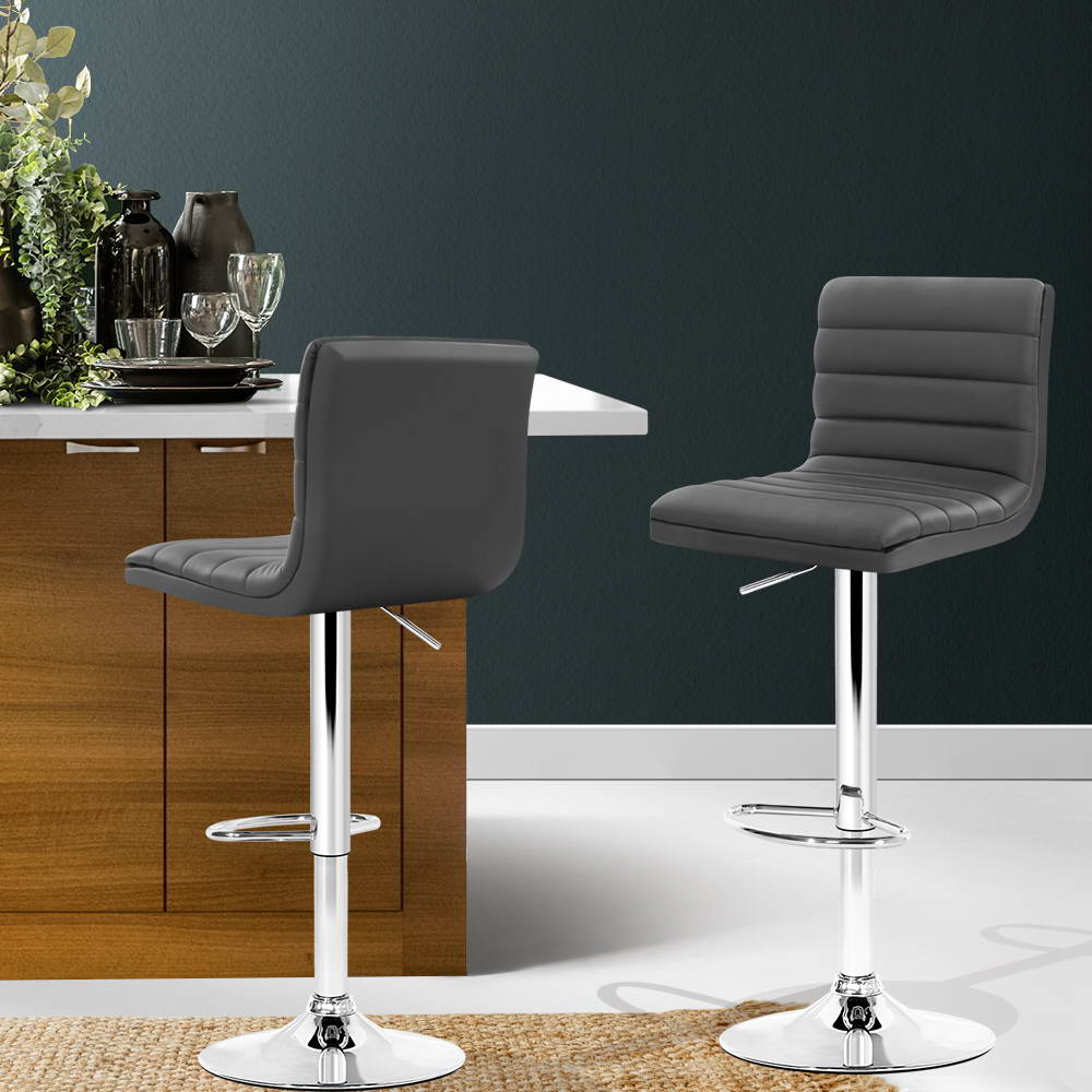 Stool Haven 2x Bar Stools Padded Leather Gas Lift Grey