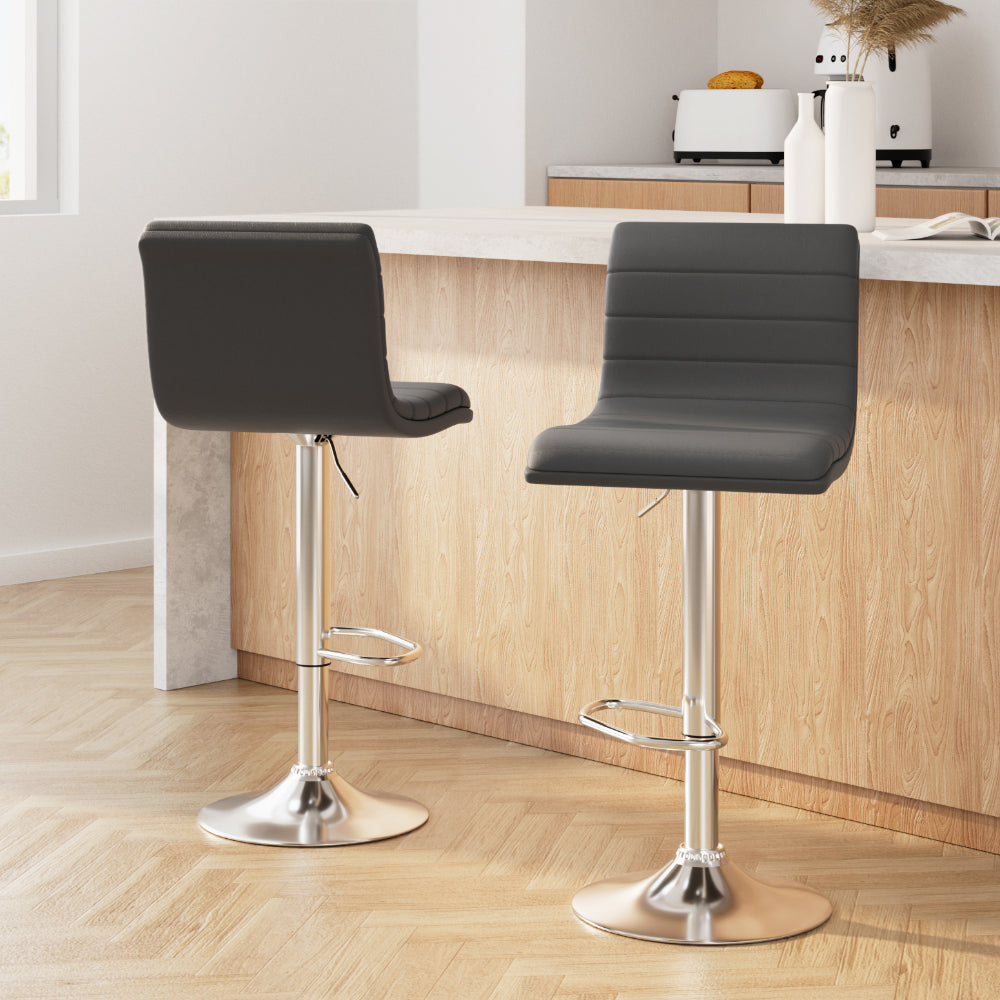 Stool Haven 2x Bar Stools Padded Leather Gas Lift Grey