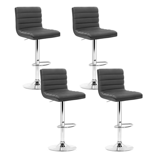 Stool Haven Set of 4 PU Leather Lined Pattern Bar Stools- Grey and Chrome