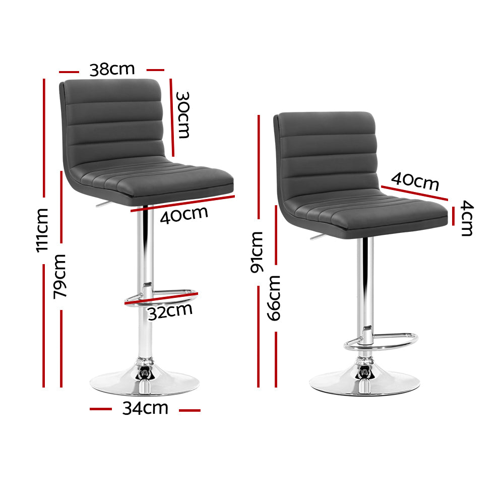 Stool Haven Set of 4 PU Leather Lined Pattern Bar Stools- Grey and Chrome