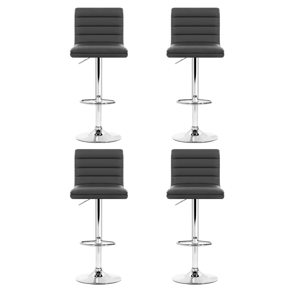 Stool Haven Set of 4 PU Leather Lined Pattern Bar Stools- Grey and Chrome