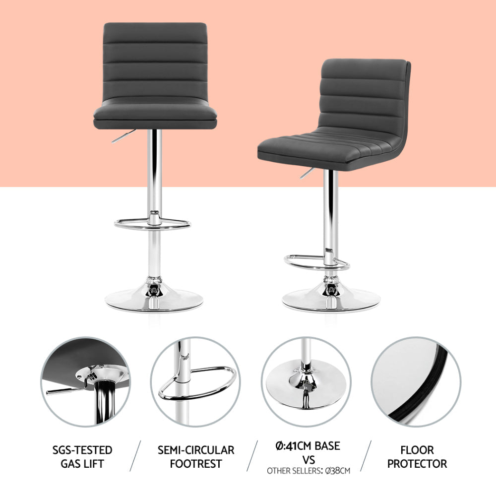 Stool Haven Set of 4 PU Leather Lined Pattern Bar Stools- Grey and Chrome
