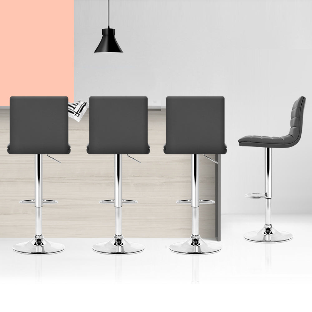 Stool Haven Set of 4 PU Leather Lined Pattern Bar Stools- Grey and Chrome