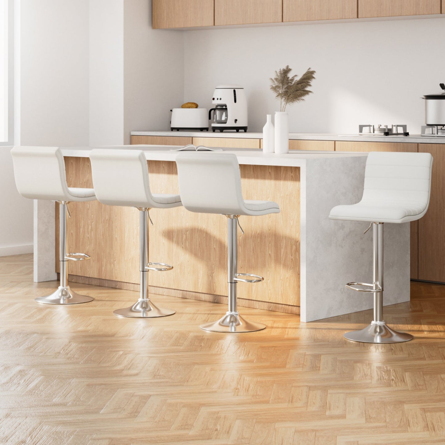 Stool Haven 4x Bar Stools Padded Leather Gas Lift White