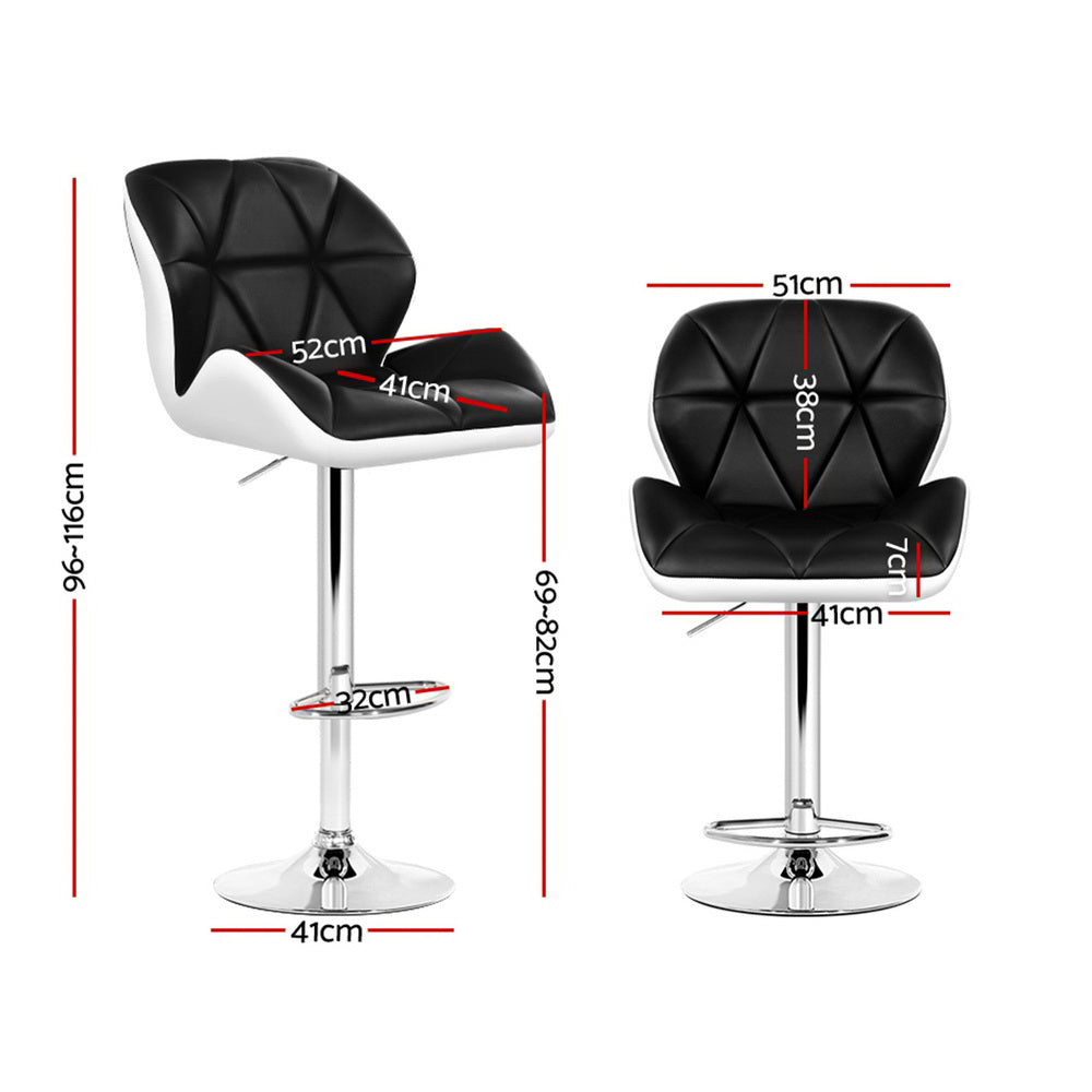 Stool Haven 4x Bar Stools Gas Lift Padded Leather Black & White