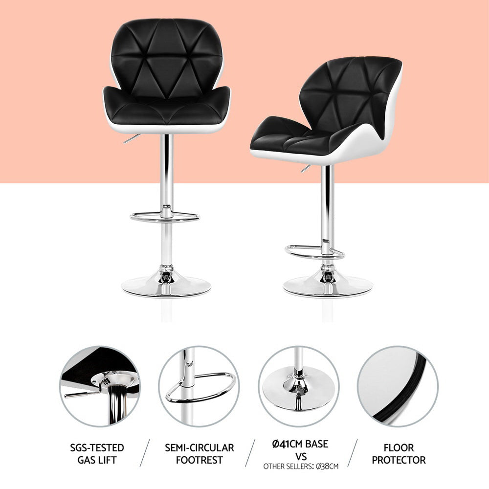Stool Haven 4x Bar Stools Gas Lift Padded Leather Black & White
