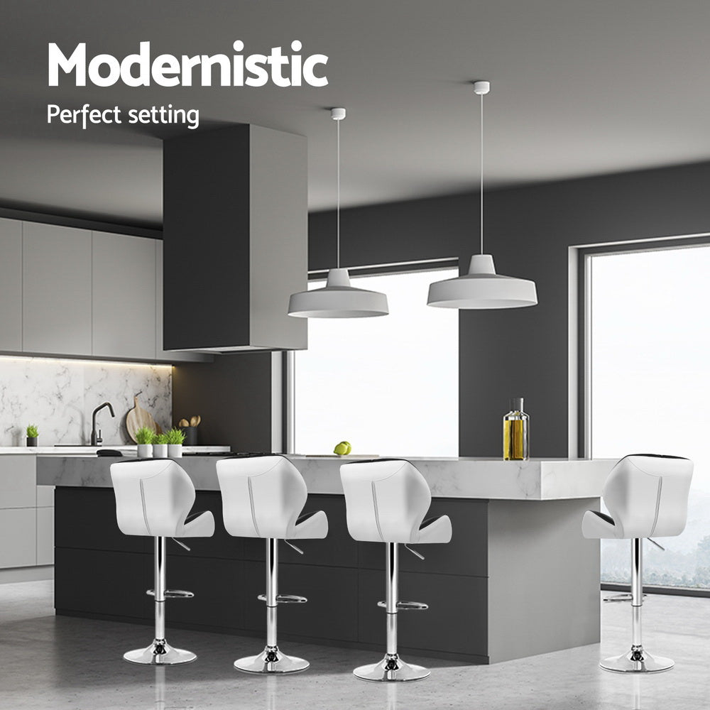 Stool Haven 4x Bar Stools Gas Lift Padded Leather Black & White