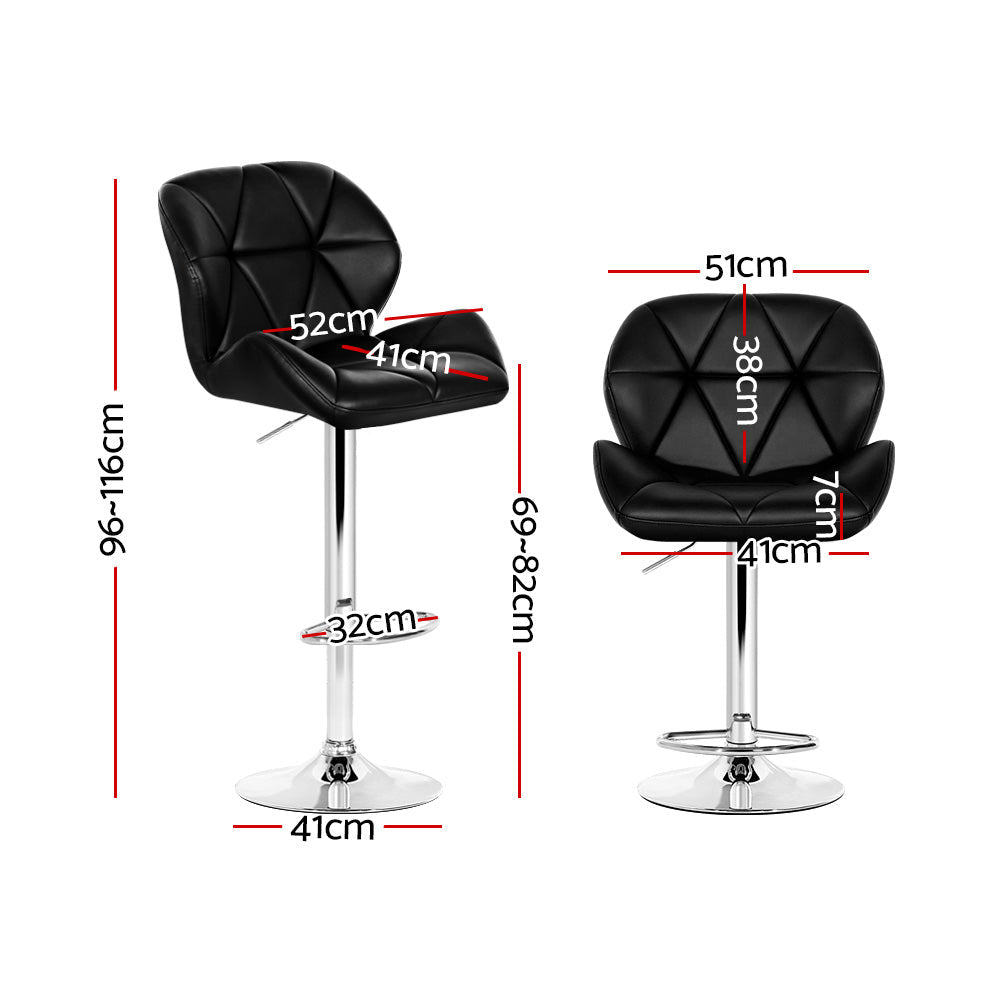 Stool Haven 2x Bar Stools Gas Lift Padded Leather Black