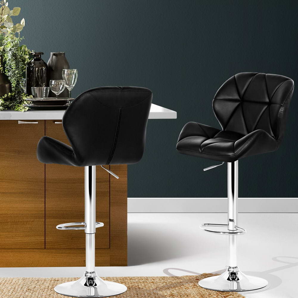 Stool Haven 2x Bar Stools Gas Lift Padded Leather Black