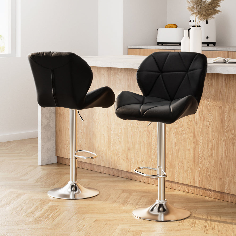 Stool Haven 2x Bar Stools Gas Lift Padded Leather Black