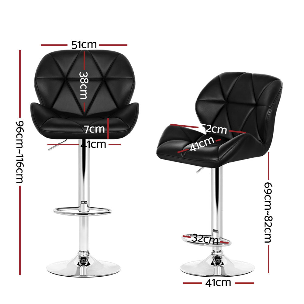 Stool Haven 4x Bar Stools Gas Lift Padded Leather Black