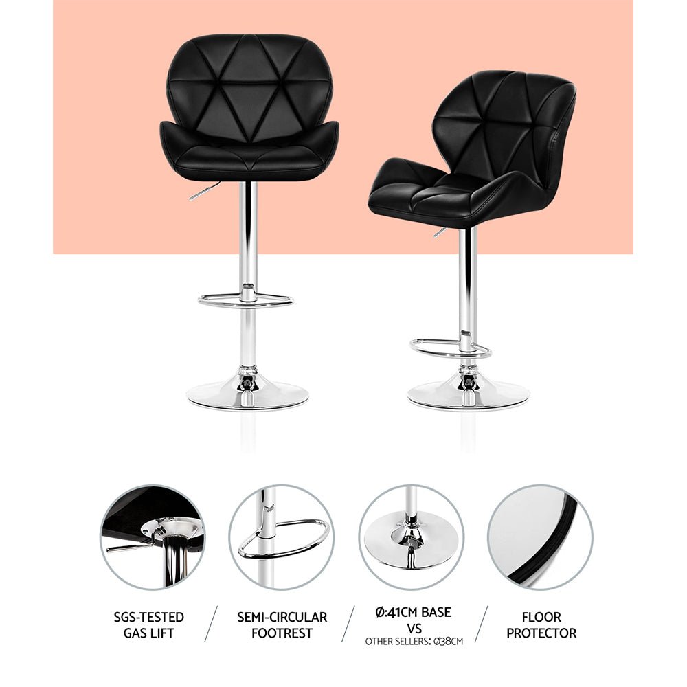 Stool Haven 4x Bar Stools Gas Lift Padded Leather Black