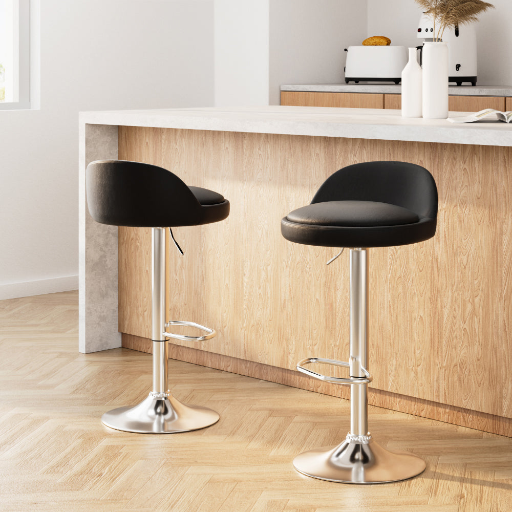 Stool Haven 2x Bar Stools PU Leather Gas Lift Black