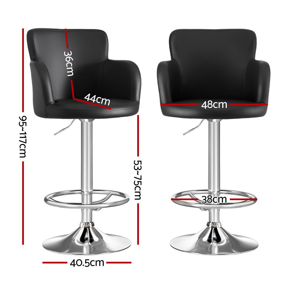 Stool Haven 1x Leather Bar Stools Swivel Adjustable Gas Lift PU Counter Chairs Black