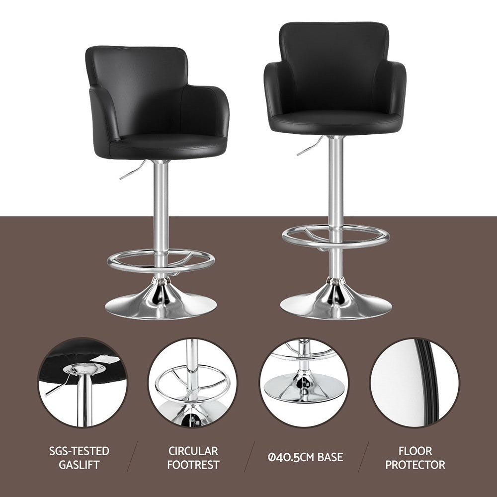 Stool Haven 1x Leather Bar Stools Swivel Adjustable Gas Lift PU Counter Chairs Black